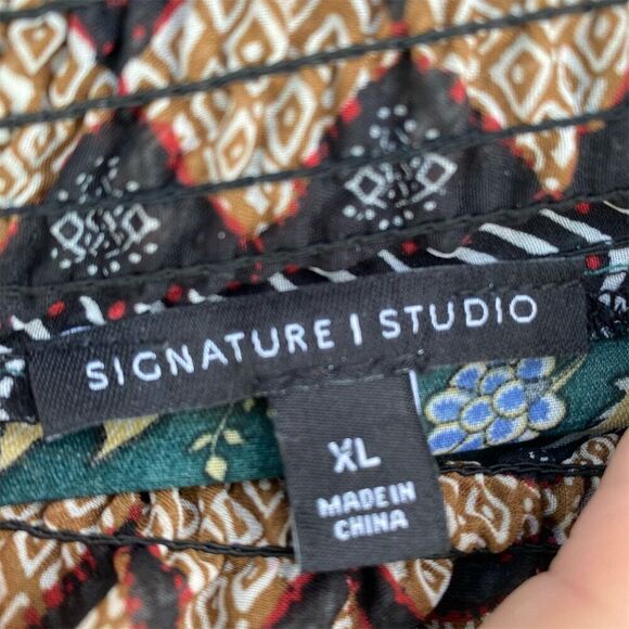 Signature Studio XL Cottagecore Floral Midi Dress Long Sleeve Smocked Neck - Picture 9 of 11